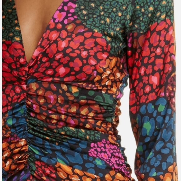 FARM RIO RAINBOW HEARTS LONG SLEEVE V-NECK MIDI DRESS sz S - Picture 6 of 9